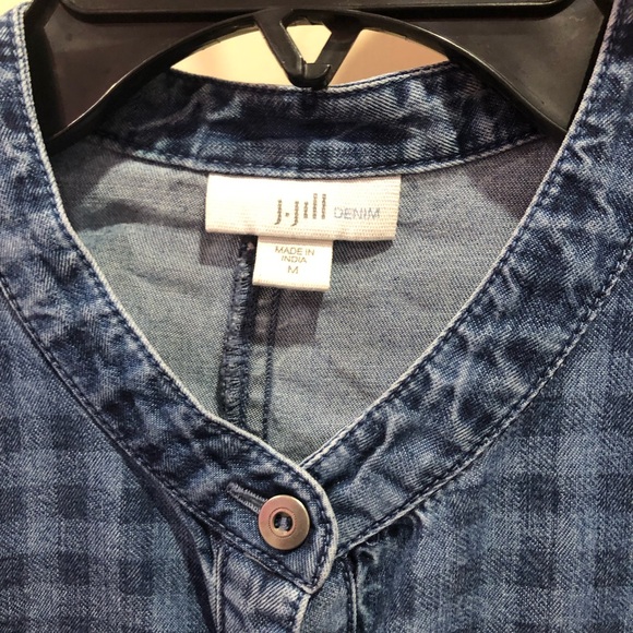 J Jill Denim Gingham Plaid Chambray Button Front Shirt Dress Size M - Picture 6 of 10